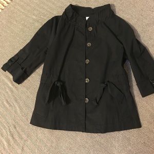 Navy waist length, cinched, 3/4 sleeve jacket.